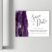 Carte magnétique de mariage en agate dorée violett