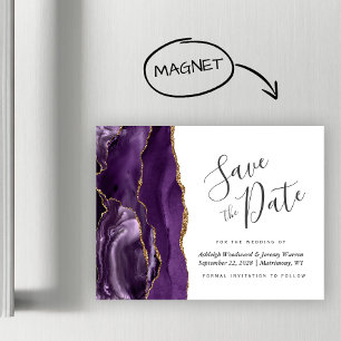 Carte magnétique de mariage en agate dorée violett