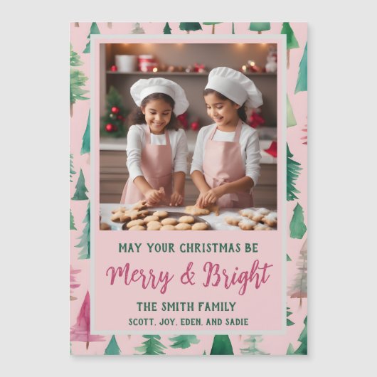 Carte Magnétique de Noël Arbre rose (Devant)
