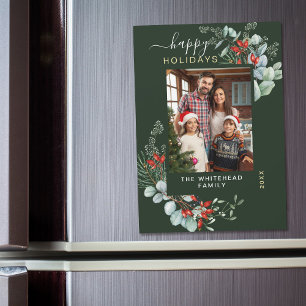 Carte magnétique de Noël photo botanique verte mod