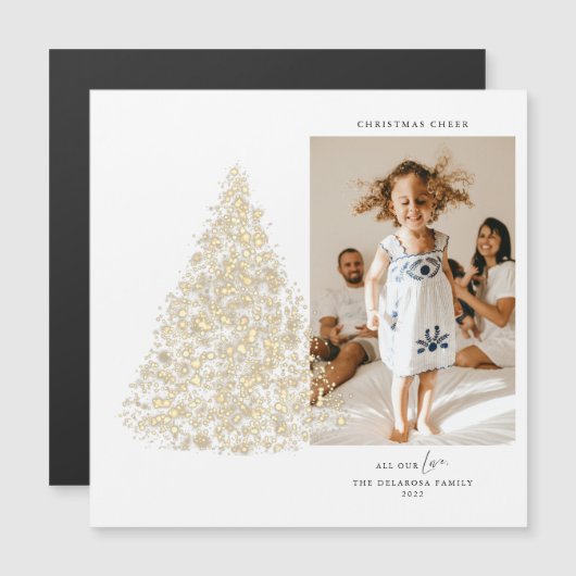 Carte magnétique de Noël photo dorée (Devant / Derrière)