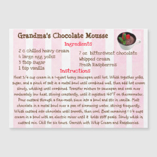Carte magnétique de recette de mousse de chocolat