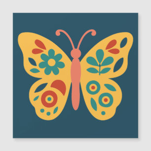 Carte Magnétique Décoration papillon colorée avec éléments floraux