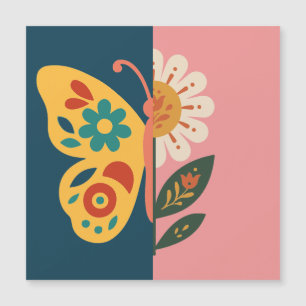 Carte Magnétique Décoration papillon colorée avec éléments floraux