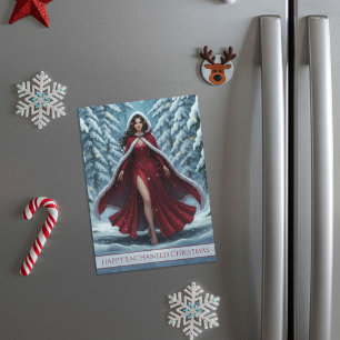 Carte magnétique d'elfe de Noël en rouge dans la f