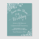 Carte Magnétique Dentelle blanche sur mariage Turquoise Enregistrer (Devant)