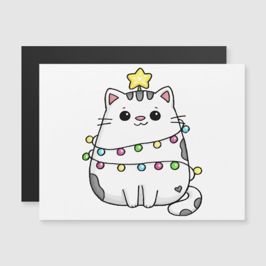Carte Magnétique Design de Noël de chat mignon (Devant / Derrière)