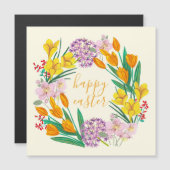 Carte Magnétique Dessin floral de Pâques jaune (Devant / Derrière)
