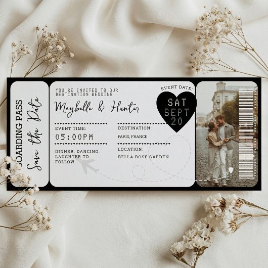 Carte Magnétique Destination Wedding Boarding Pass Ticket QR Code
