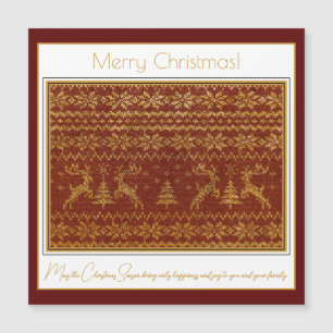 Carte Magnétique Détail de pull tricoté de Noël avec cerfs et arbre