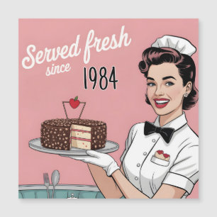 Carte Magnétique Diner Pin-Up : serveuse rétro et année personnalis