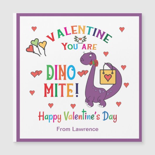 Carte Magnétique Dinosaur Valentine Vous êtes Dino-mite Classroom (Devant)