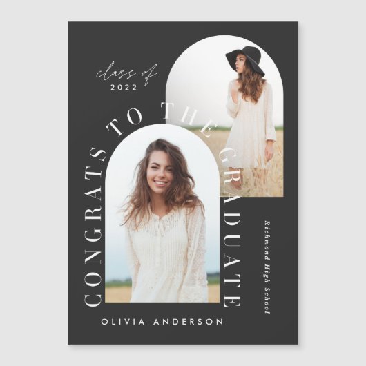 Carte Magnétique Diplôme moderne en arc photo noir et blanc (Devant)