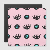 Carte Magnétique Doodle Fille : Coeurs Des Yeux Sans Couleur. (Devant / Derrière)