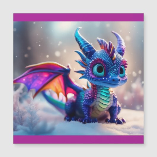 Carte Magnétique Dragon dans la neige. (Devant)