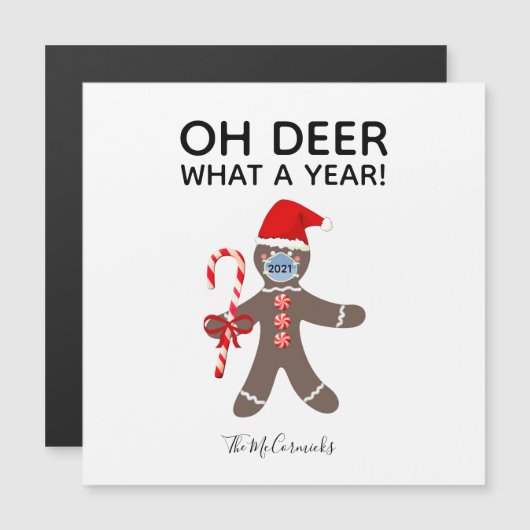Carte Magnétique Drôle Noël 2021 Masque Visage Gingerbread Nom (Devant / Derrière)