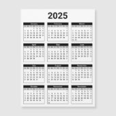 Carte magnétique du calendrier 2025 noir et blanc (Devant)