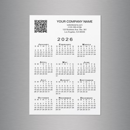 Carte magnétique du calendrier 2026 QR pour entrep