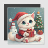 Carte magnétique du chat de Noël blanc (Devant / Derrière)