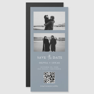 Carte Magnétique Dusty Blue QR Code Bande photo Mariage magnétique