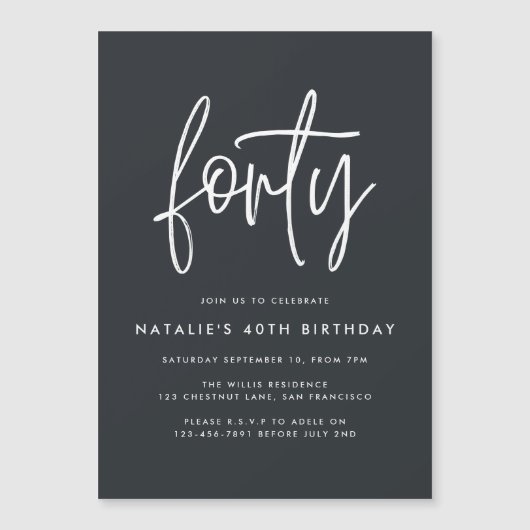 Carte Magnétique Écriture moderne 40e anniversaire simple et élégan (Devant)