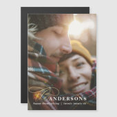 Carte Magnétique Ecriture or rouge plaid grâces 1 photo holida (Devant / Derrière)