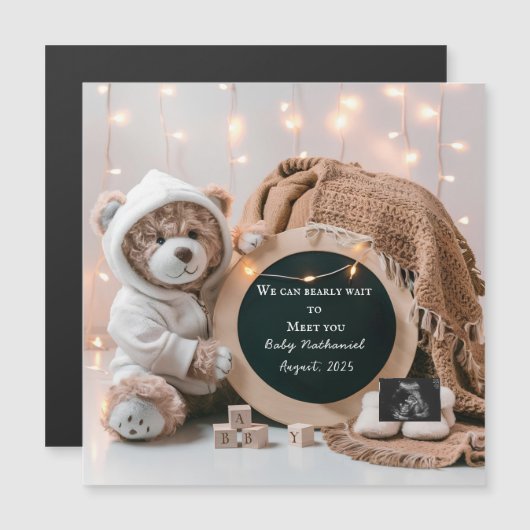 Carte Magnétique Editable neutral pregnancy announcement card (Devant / Derrière)