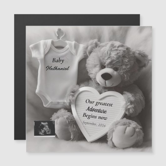 Carte Magnétique Elegant Black & White Pregnancy Announcement Card (Devant / Derrière)