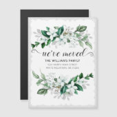 Carte Magnétique Elégant blanc Magnolia Aquarelle Floral Moving (Devant / Derrière)