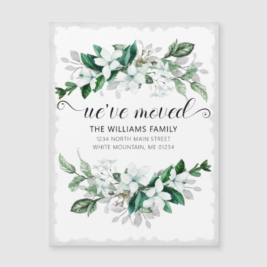 Carte Magnétique Elégant blanc Magnolia Aquarelle Floral Moving (Devant)