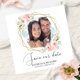 Carte Magnétique Elégant Blush Floral Photo Wedding Enregistrer la