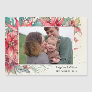 Carte Magnétique Elégant Chic Aquarelle Poinsettia Photo Botanique