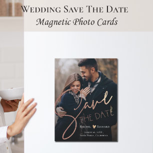 Carte Magnétique Elégant Faux Rose Gold Mariage Photo Enregistrer L