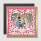 Carte Magnétique Élégant Heureuse Sainte-Valentin de coeur rose élé (Devant / Derrière)