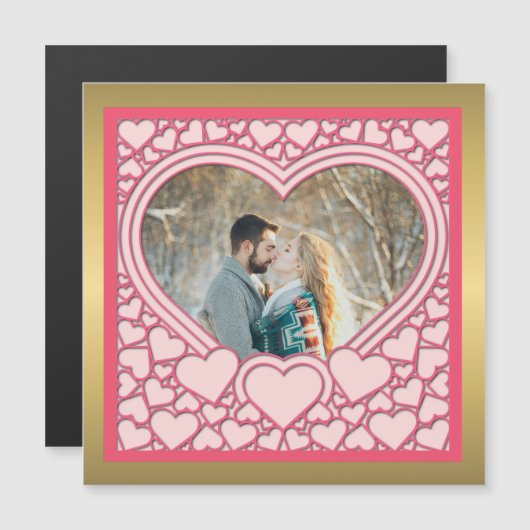 Carte Magnétique Élégant Heureuse Sainte-Valentin de coeur rose élé (Devant / Derrière)