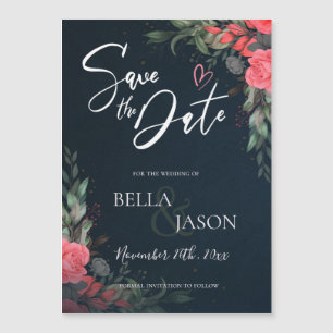 Carte Magnétique Élégant Joli Pêcher Orange Floral Mariage