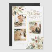 Carte Magnétique Élégant Joyeux Noël en or Botanique 3-Photo (Devant / Derrière)