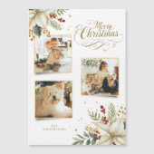 Carte Magnétique Élégant Joyeux Noël en or Botanique 3-Photo (Devant)