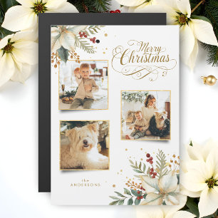 Carte Magnétique Élégant Joyeux Noël en or Botanique 3-Photo