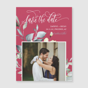 Carte Magnétique Élégant Magenta Green Feuilles Save the Date Magne