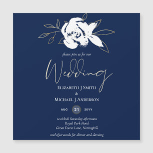 Carte Magnétique Élégant Mariage bleu bleu blanc or de la marine