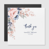 Carte Magnétique Élégant Mariage bleu rose floral Merci de script (Devant / Derrière)