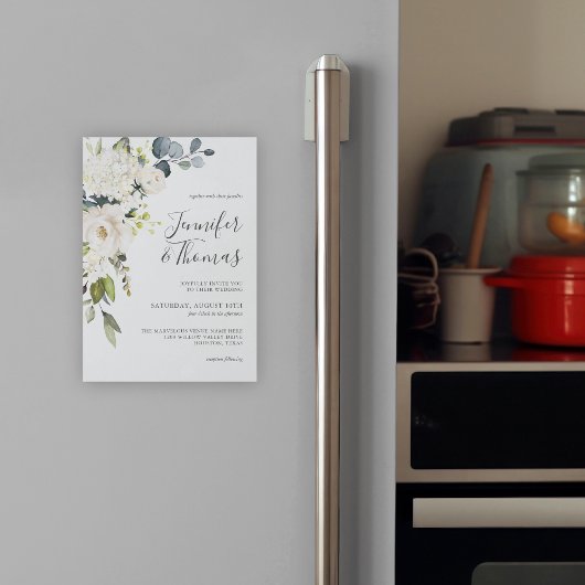 Carte Magnétique Élégant Mariage de roses blanches et d'hydrangées