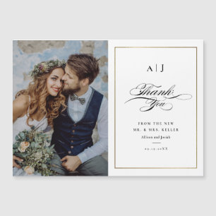 Carte Magnétique Elégant Monogram Gold Photo Mariage voiture Merci