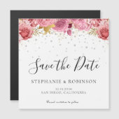 Carte Magnétique Élégant Rose Floral Moderne Script Enregistrer La (Devant / Derrière)