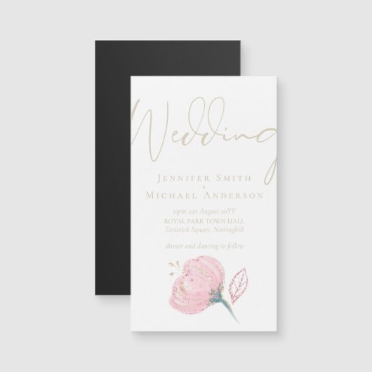 Carte Magnétique Élégant Rose or moderne Mariage Étincelle (Devant / Derrière)