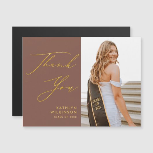 Carte Magnétique Élégant script en terre cuite or Merci GRAD (Devant / Derrière)