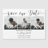 Carte Magnétique Élégant script noir blanc 3 photos enregistrer la (Devant)