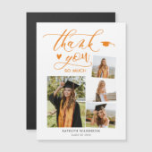 Carte Magnétique Élégant Script Orange 4 Photo Graduation Merci (Devant / Derrière)