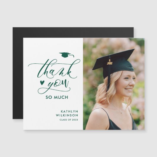 Carte Magnétique Élégant Script Vert Merci de graduation simple (Devant / Derrière)